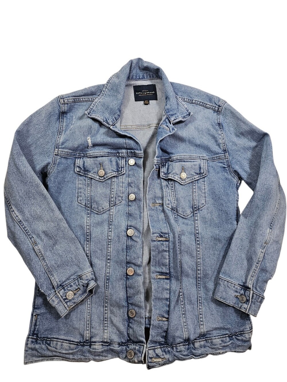 LUCKY BRAND Distressed Denim Truckers Jacket S - Picture 3 of 7